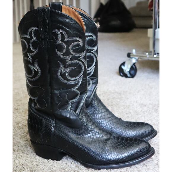 Vintage Ferrini Black Python Snakeskin Leather Cowboy Boots Men 10 EE Western main image 9